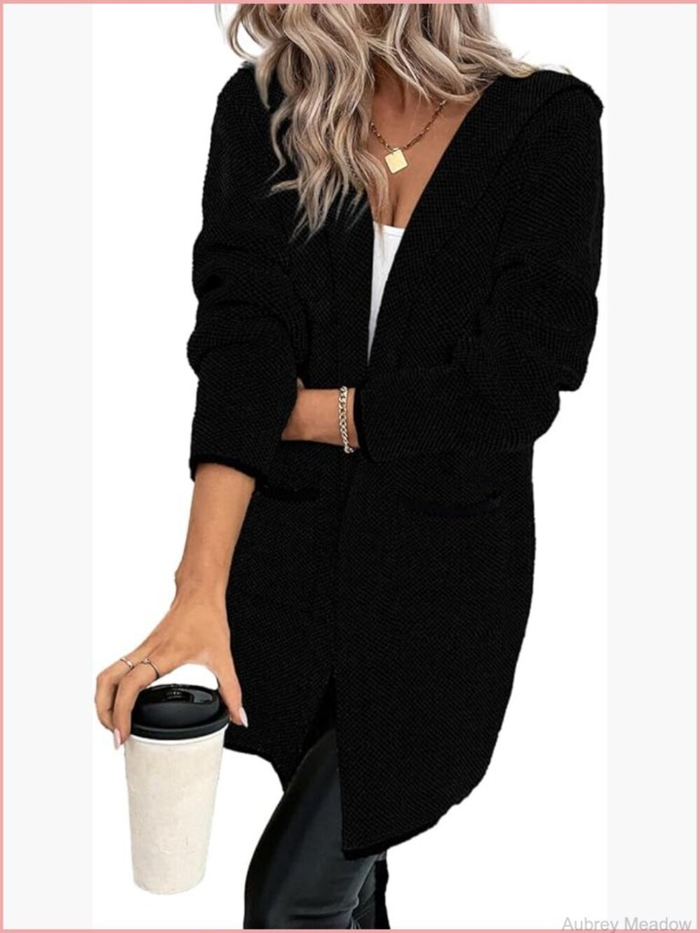 Oversized Long Sleeve Open Front Contrast Chunky Hooded Cardigan Coat